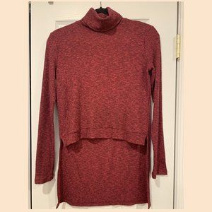 Bershka Burgundy High Low Top with Turtleneck